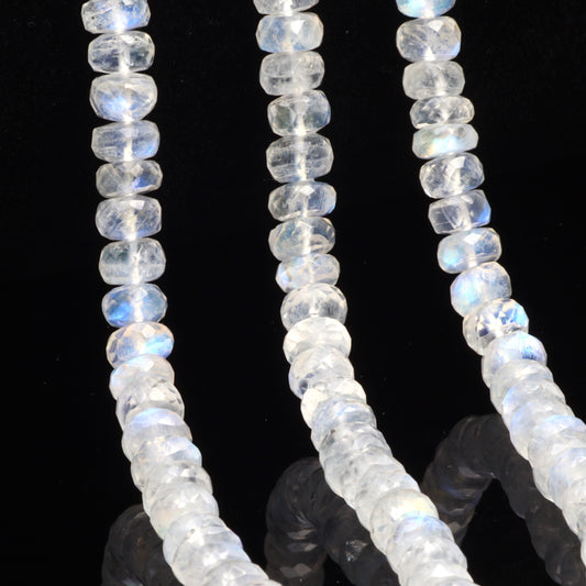 Blue Rainbow Moonstone 6mm Faceted Rondelles Bead Strand