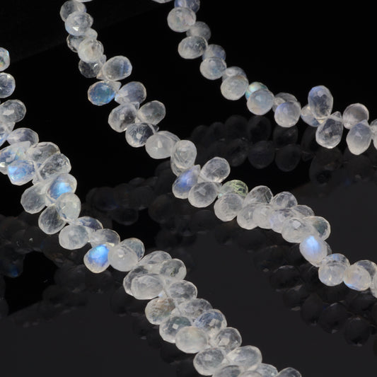 Blue Rainbow Moonstone 6x4mm Faceted Teardrop Briolettes Bead Strand