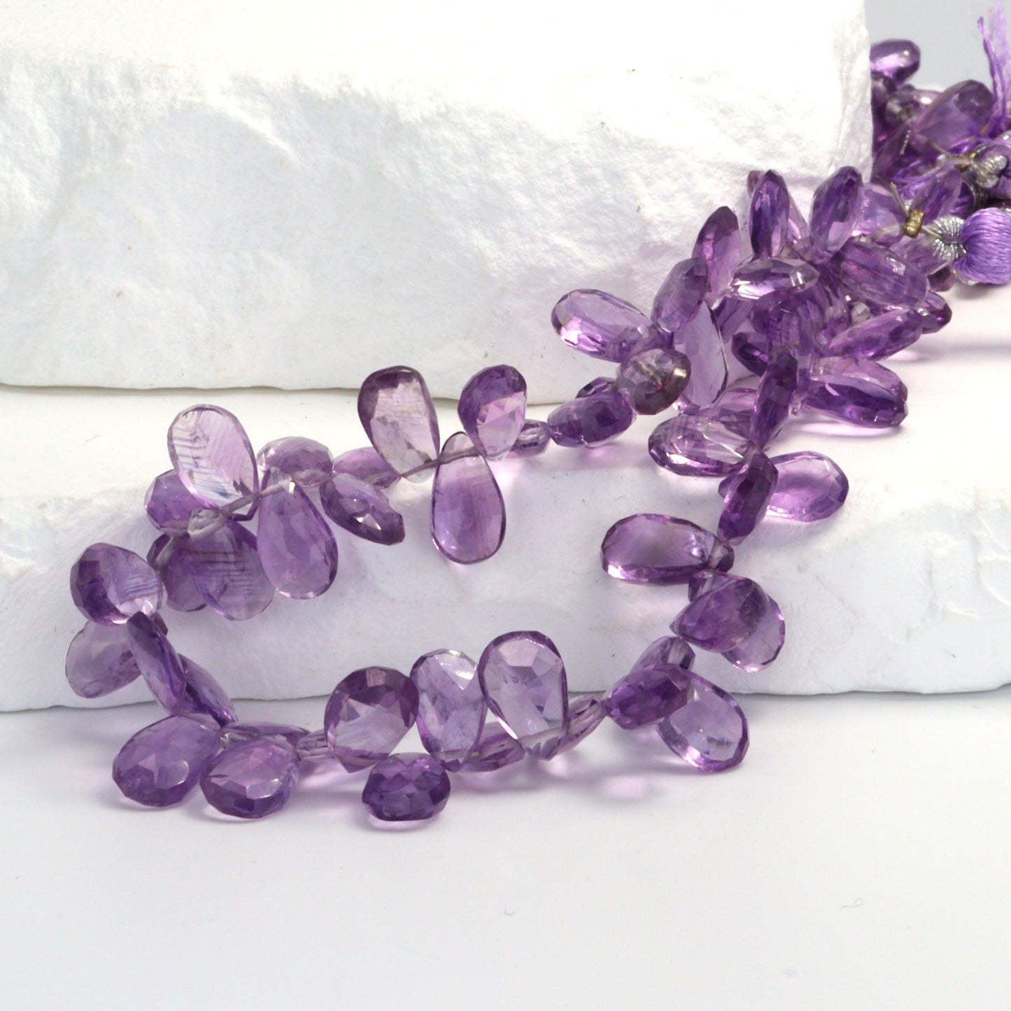 Pink Amethyst 9x6mm Faceted Pear Shaped Briolettes Bead Strand