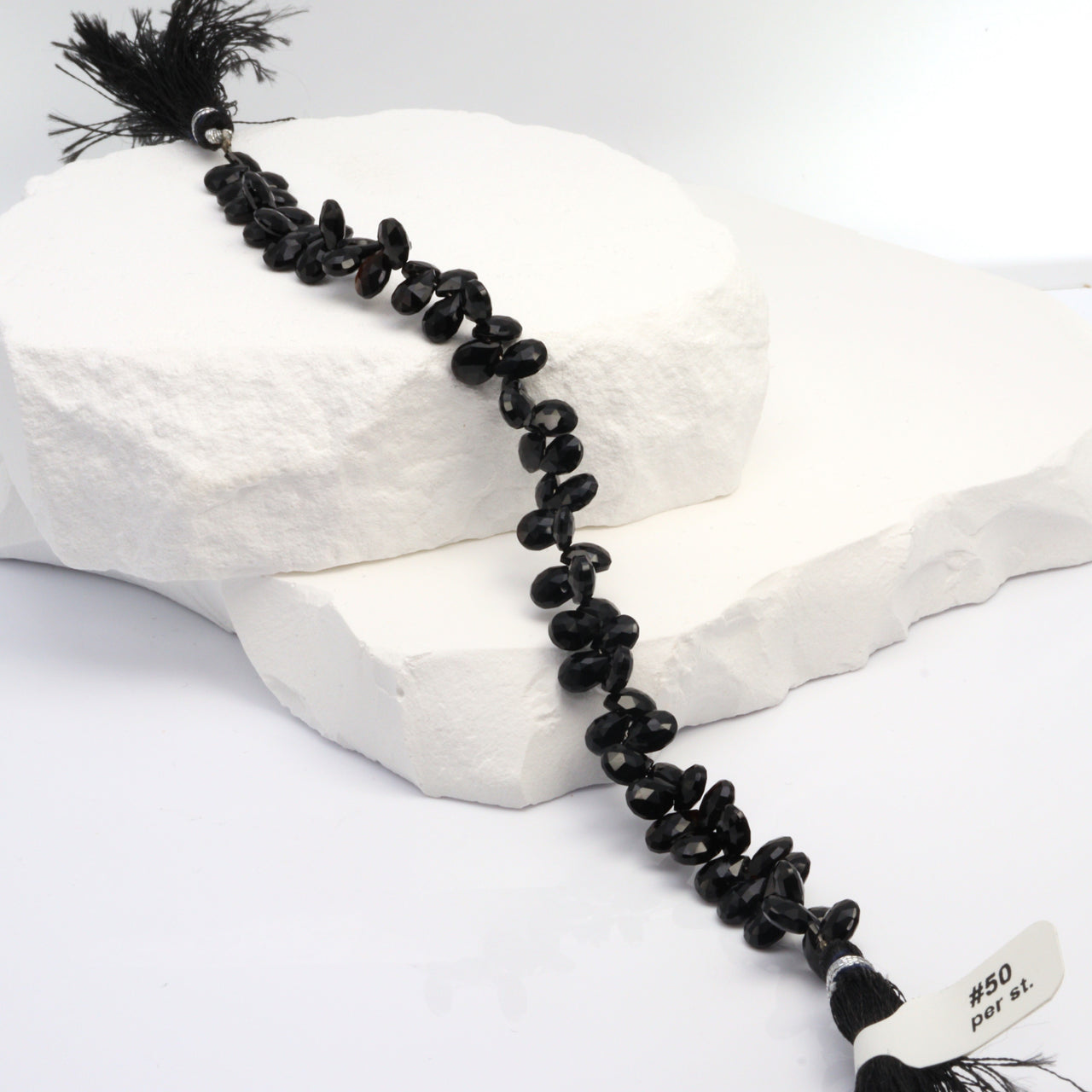 Black Spinel 7x4mm Faceted Pear Shaped Briolettes Bead Strand