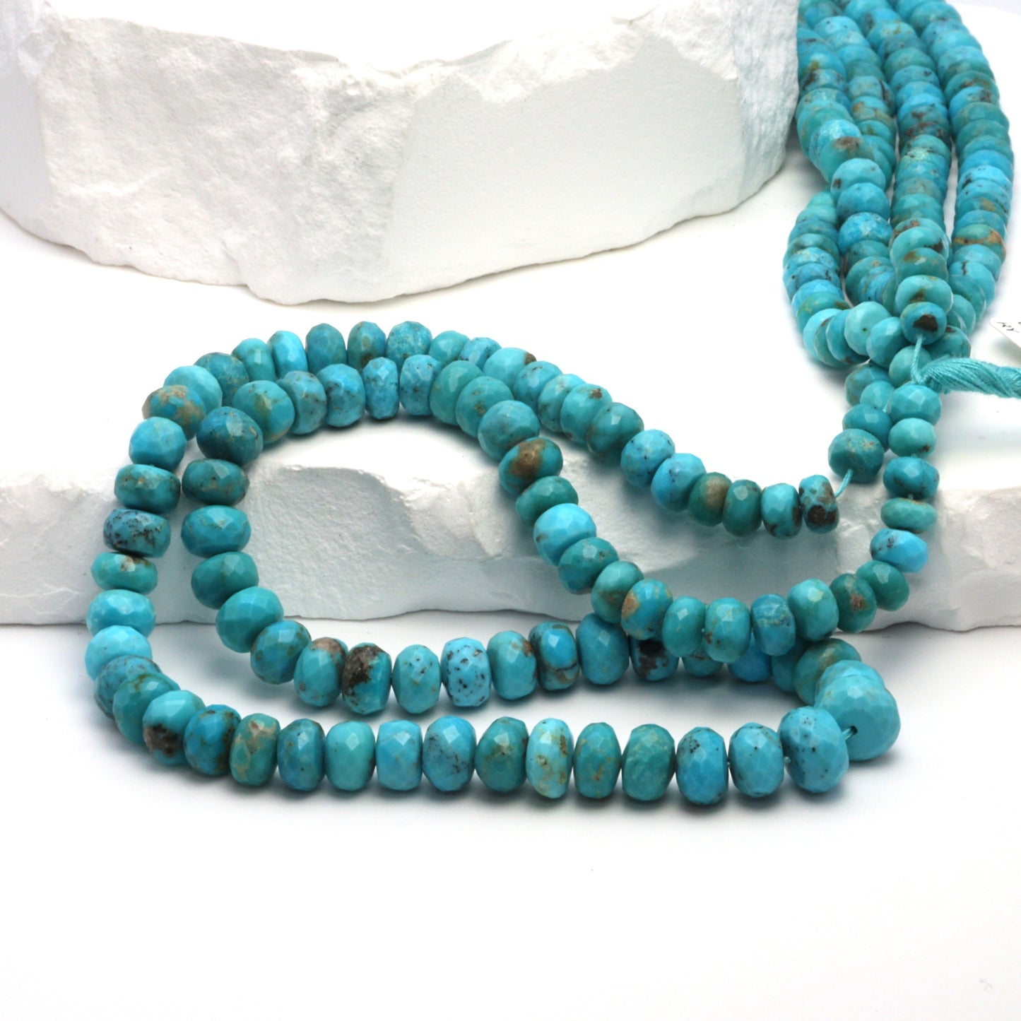 Natural Blue and Black Turquoise 6mm Faceted Rondelles