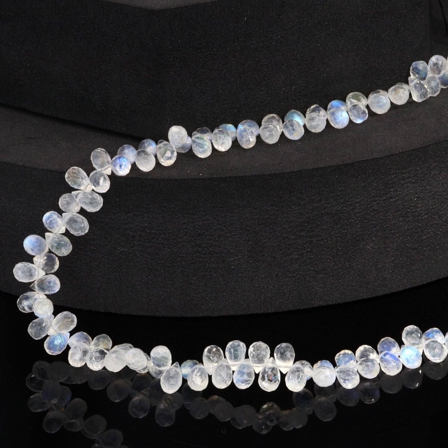 Blue Rainbow Moonstone 6x4mm Faceted Teardrop Briolettes Bead Strand