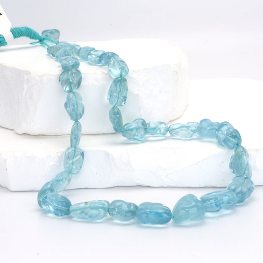 AA Blue Aquamarine 14x10mm - 15x11mm Smooth Nuggets Bead Strand