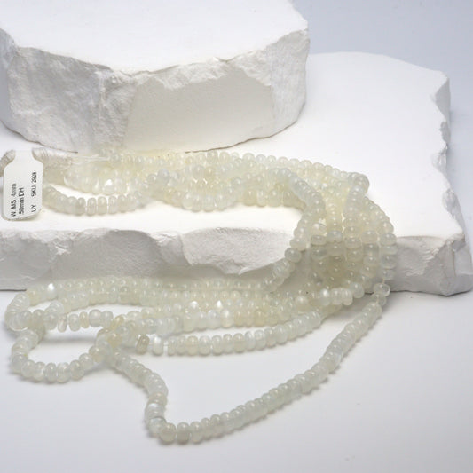 White Moonstone 4mm Smooth Rondelles Bead Strand