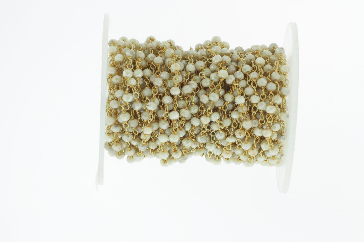 White Silverite 3mm Faceted Rondelles Rosary Chain Sterling Silver with Gold Plating Wire Wrap Chain by the Foot