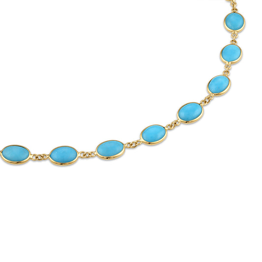 18k Turquoise Bezel Set Ovals Necklace