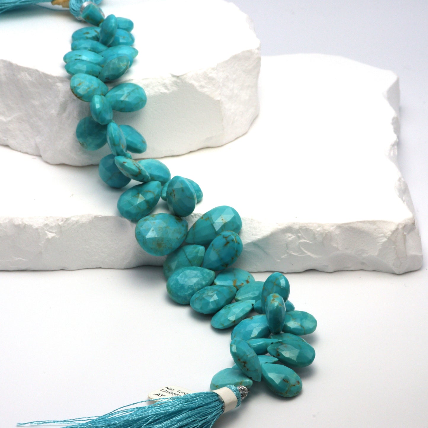 Natural Blue Turquoise 13x9mm - 18x13mm Faceted Pear Shaped Briolettes Bead Strand
