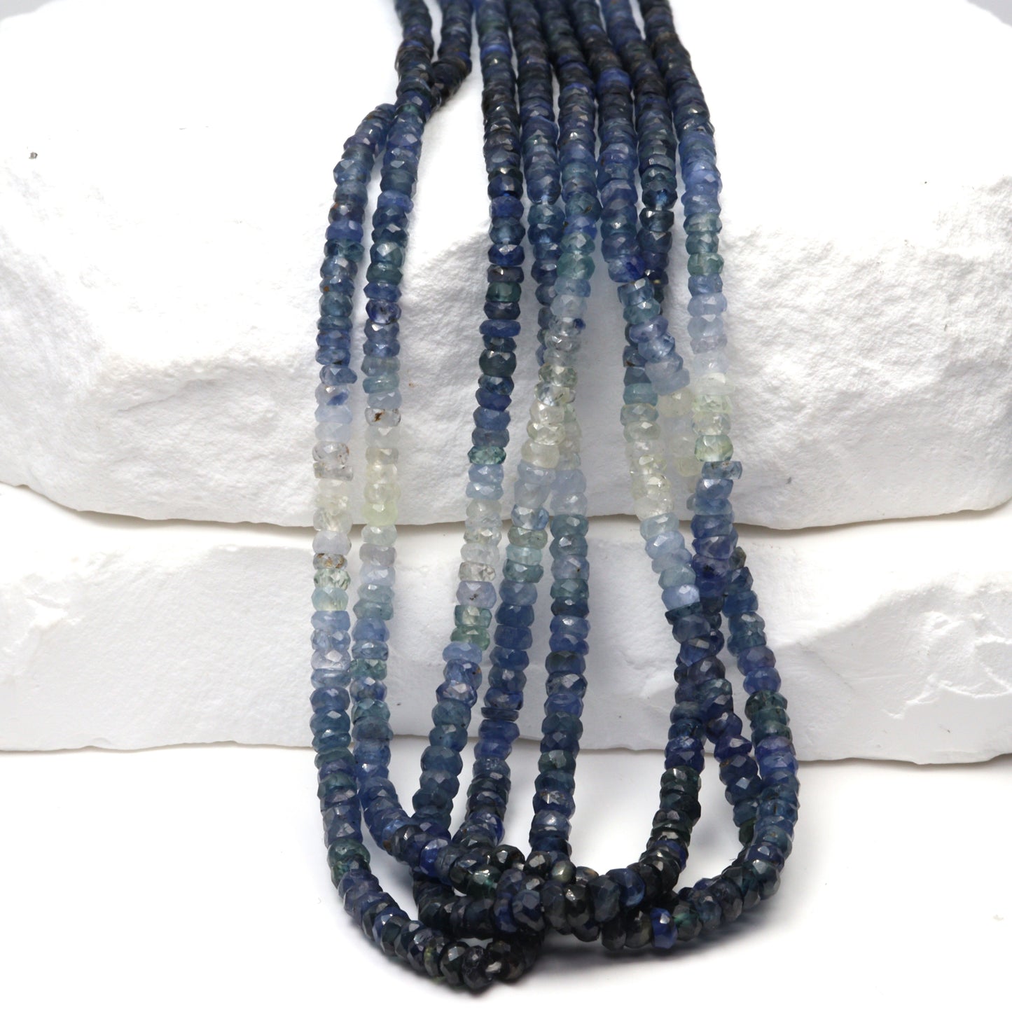 Ombre Blue and White Sapphire 3mm Hand Faceted Rondelles Bead Strand