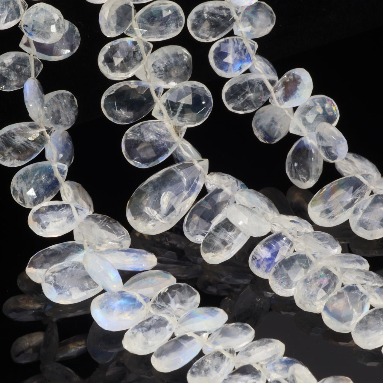 AA Blue Rainbow Moonstone 9x6mm Faceted Pear Shaped Briolettes