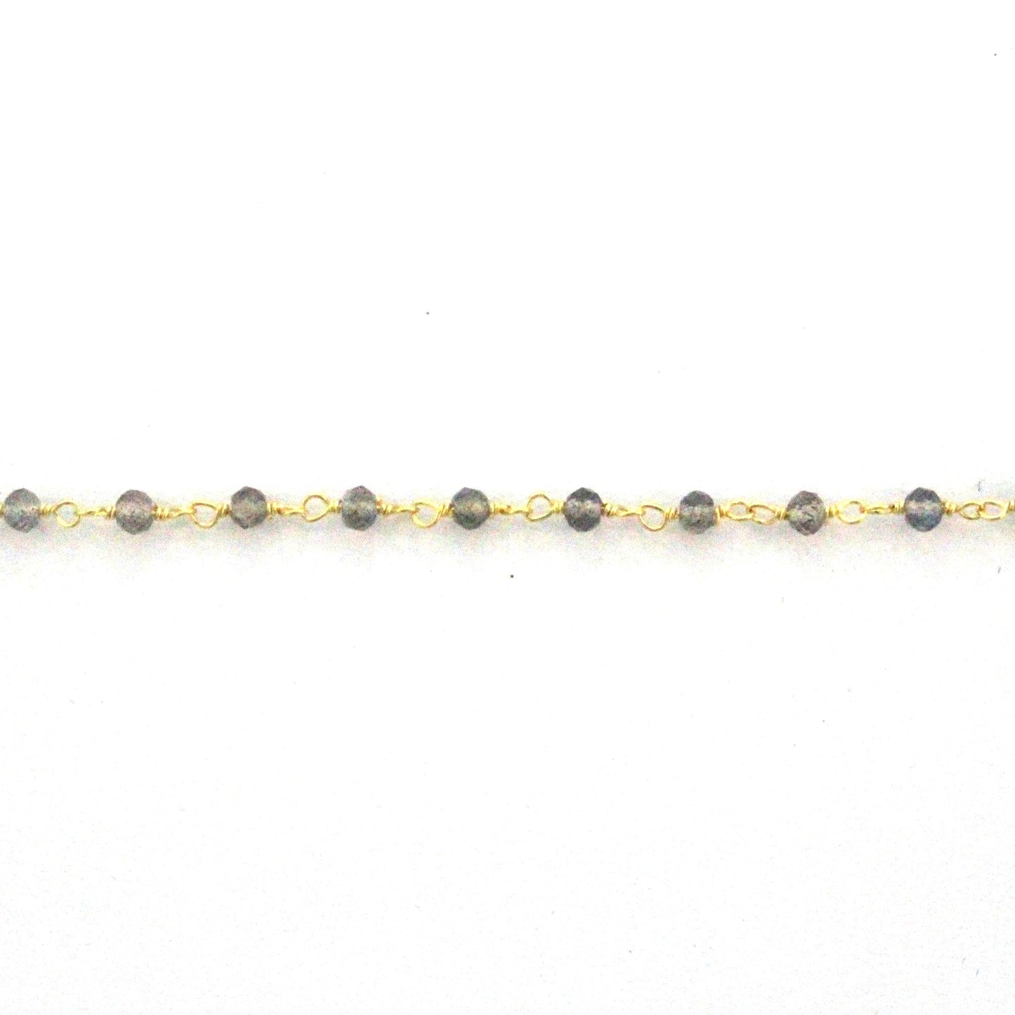 Blue Labradorite 3mm Faceted Rondelles Rosary Chain Sterling Silver with Gold Plating Wire Wrap Chain by the Foot