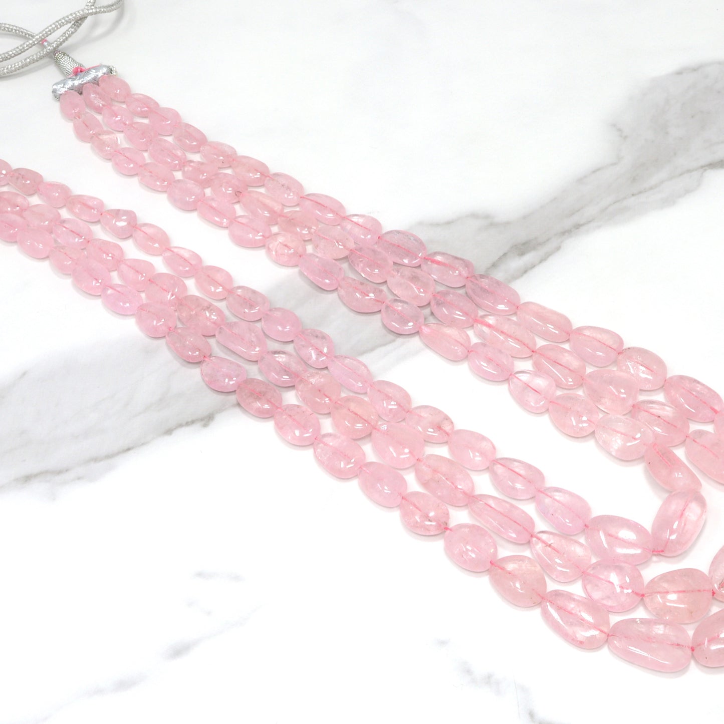 Pink Morganite 11x9mm - 16x12mm Smooth Nuggets 3 Strand Bead Necklace