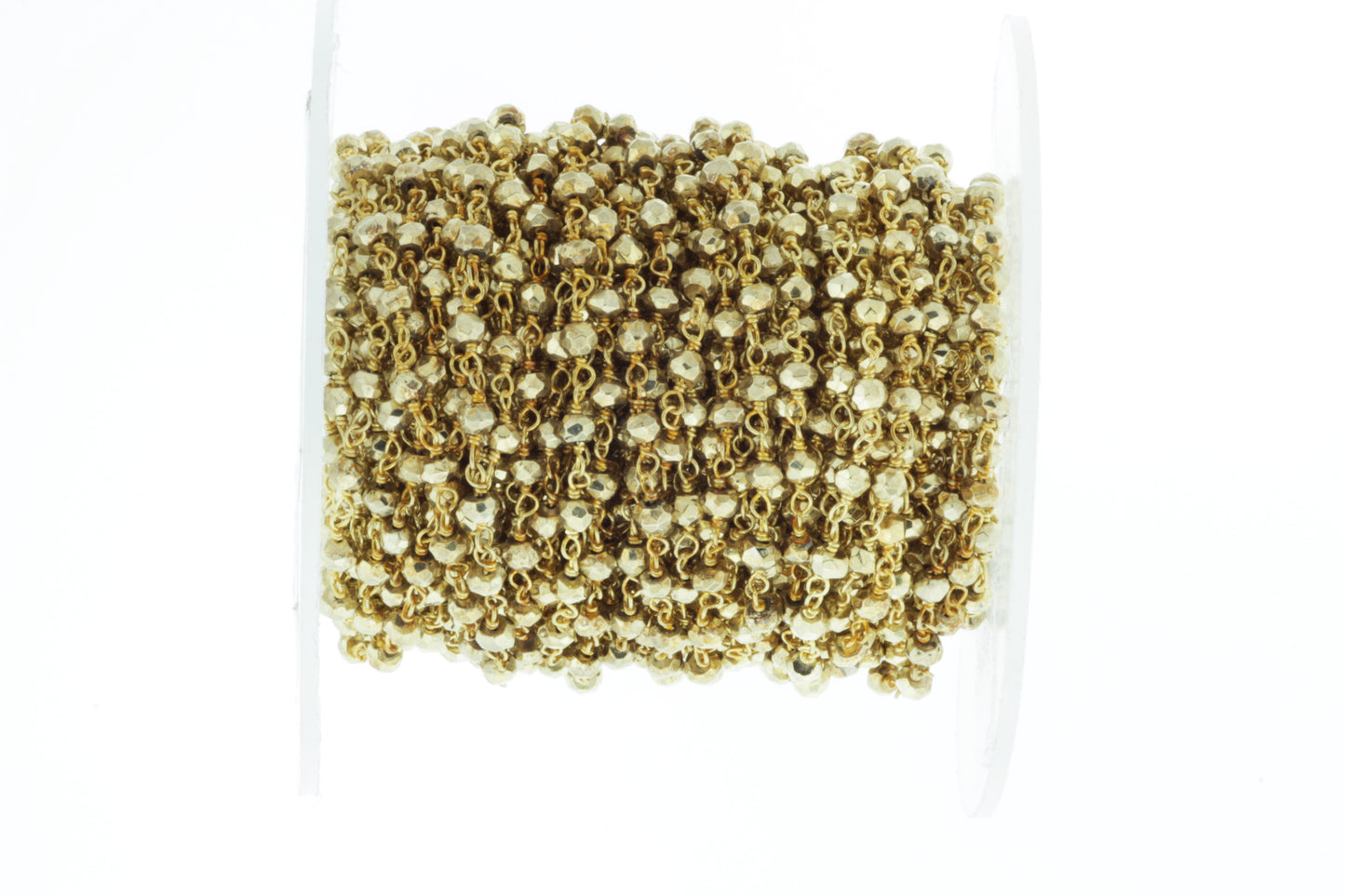 Gold Plated Pyrite 4mm Faceted Rondelles Rosary Chain Sterling Silver with Gold Plating Wire Wrap Chain by the Foot