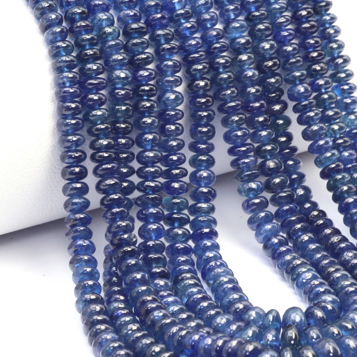 Royal Blue Sapphire 3mm - 6mm Smooth Rondelles 6 Strand Bead Necklace