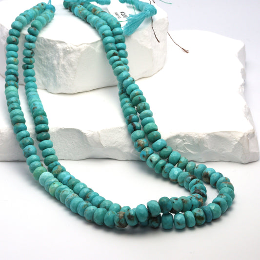 Natural Light Blue Turquoise 5mm - 7mm Faceted Rondelles Bead Strand