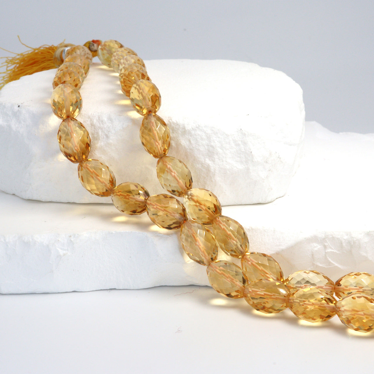 Yellow Citrine 14x10mm Faceted Drums Bead Strand