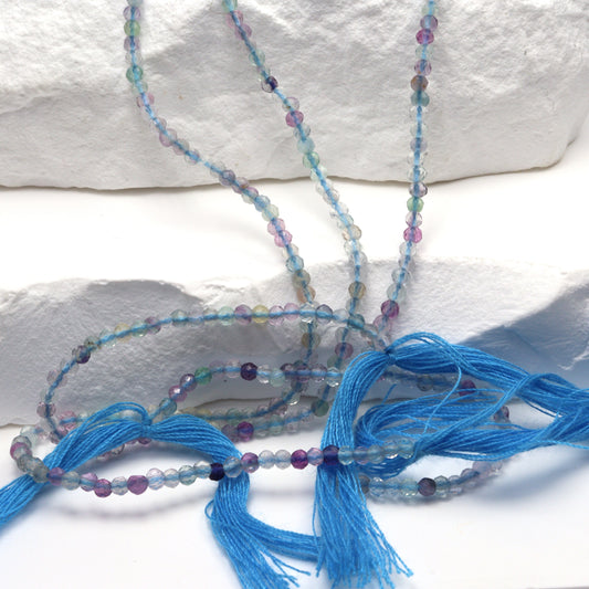 Blue Fluorite 2mm Faceted Rounds Bead Strand