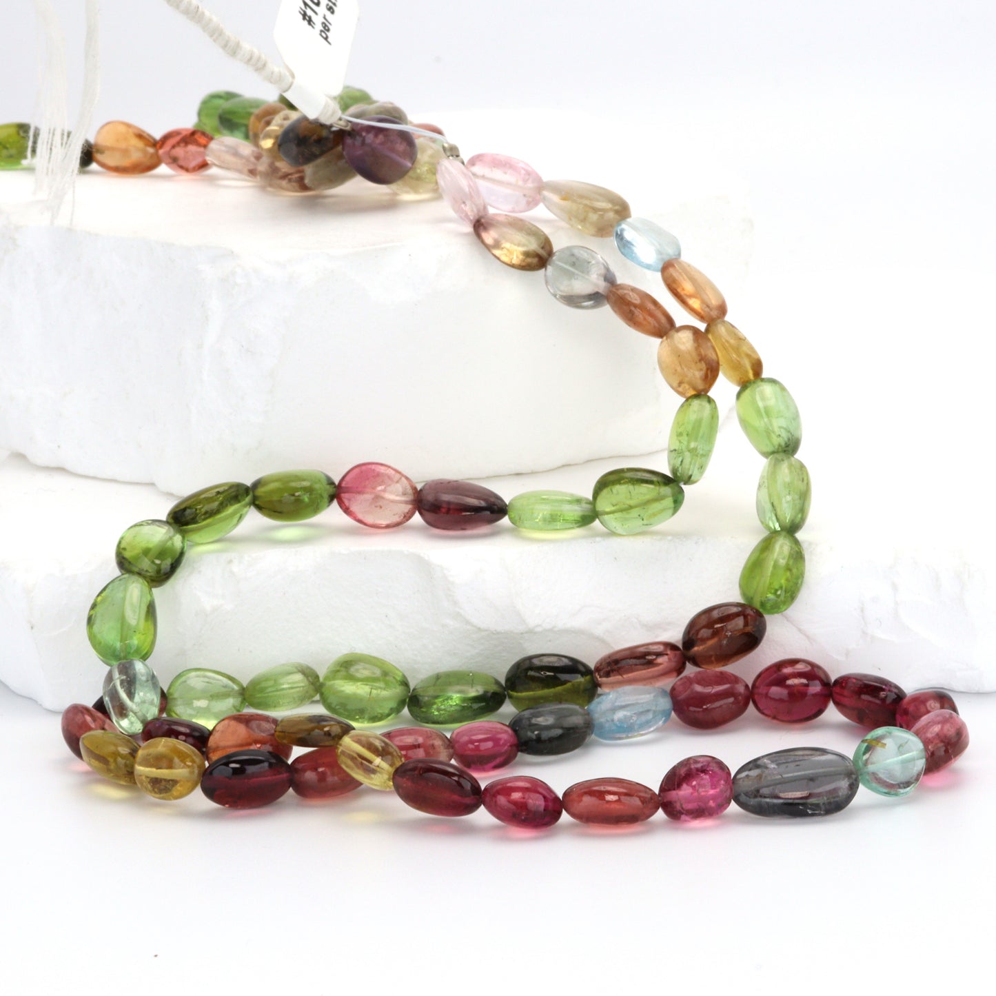 Watermelon Tourmaline 8x5mm - 9x6mm Smooth Ovals Bead Strand