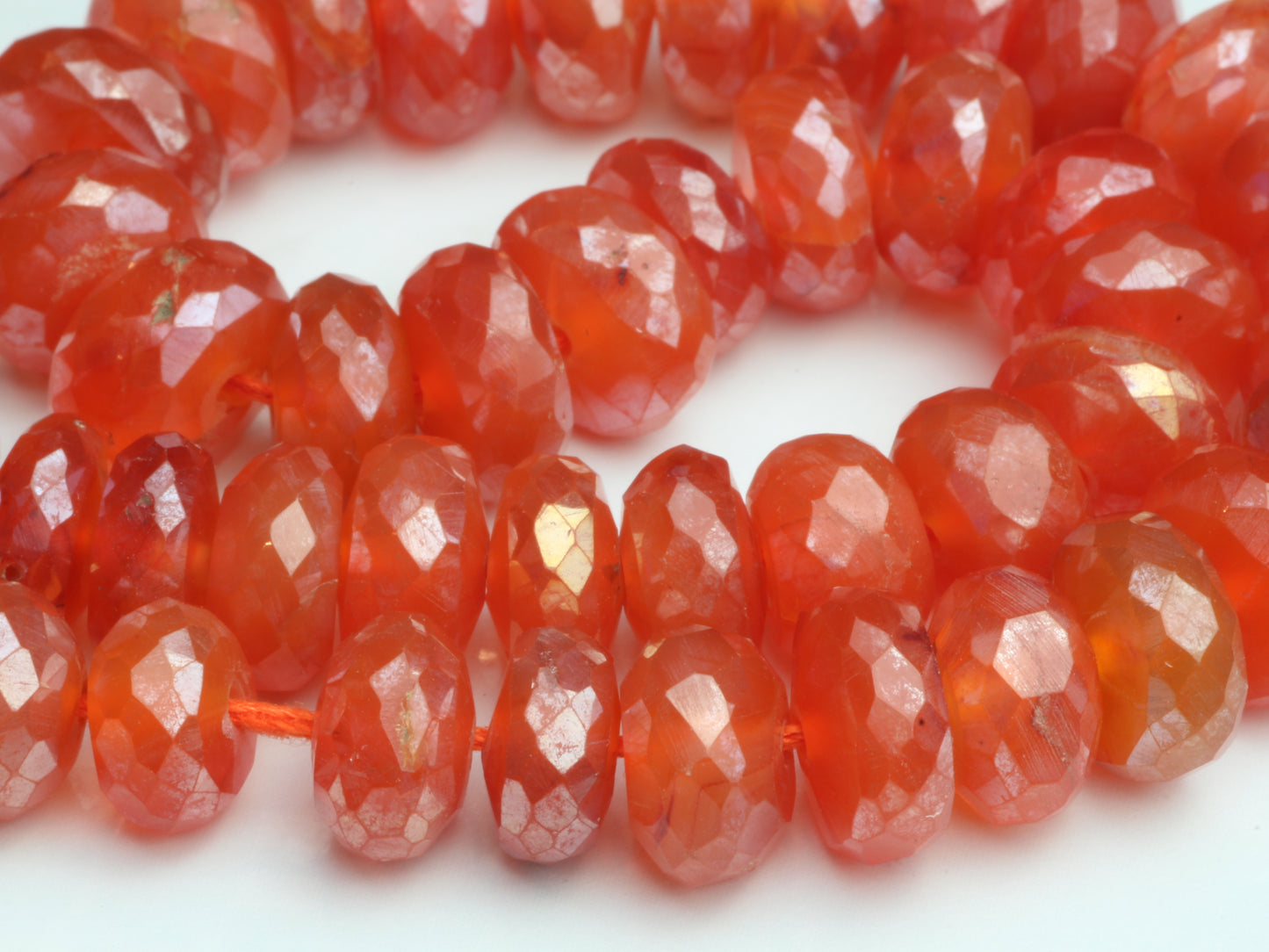 Coated Orange Carnelian 7mm Faceted Rondelles