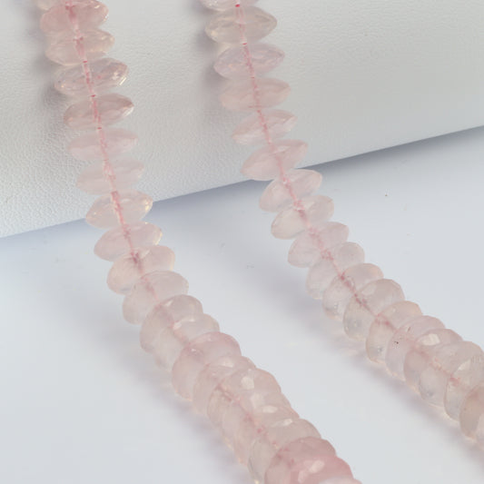 Pink Rose Quartz 10mm German Cut Faceted Rondelles Bead Strand