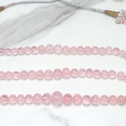 Pink Morganite 6mm-11mm Smooth Rondelles 3 Strand Bead Necklace
