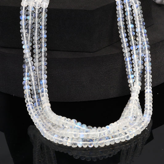 AA Blue Rainbow Moonstone 4mm - 6mm Smooth Rondelles Bead Strand