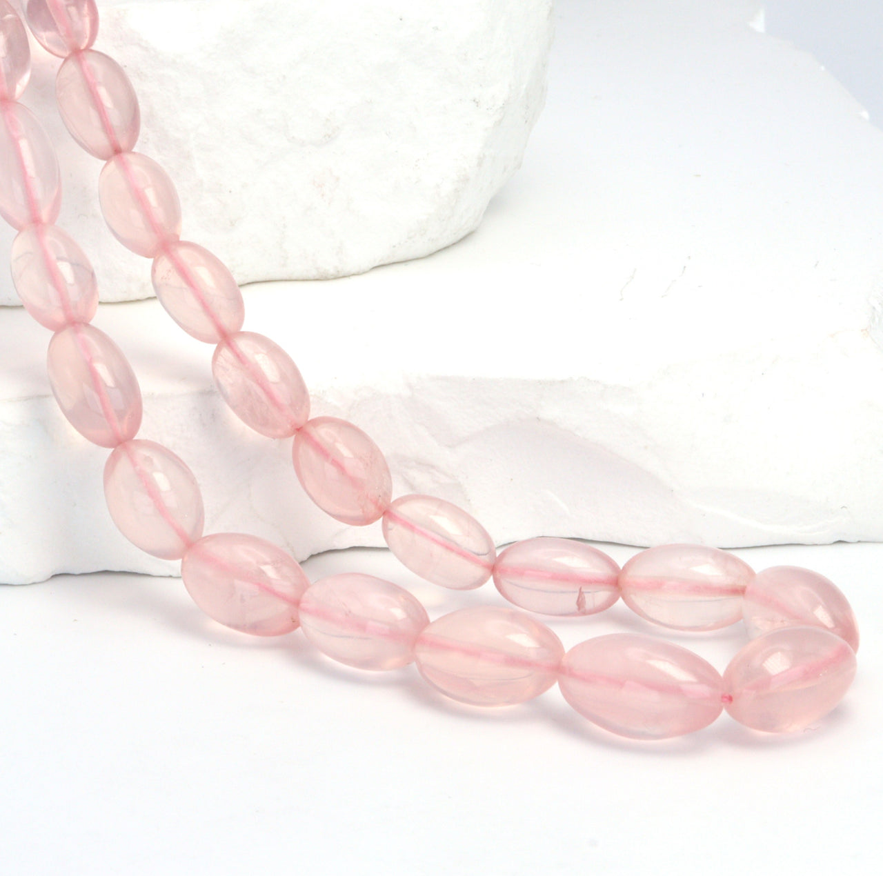 Pink Rose Quartz 8x5mm - 14x8mm Smooth Ovals Bead Strand