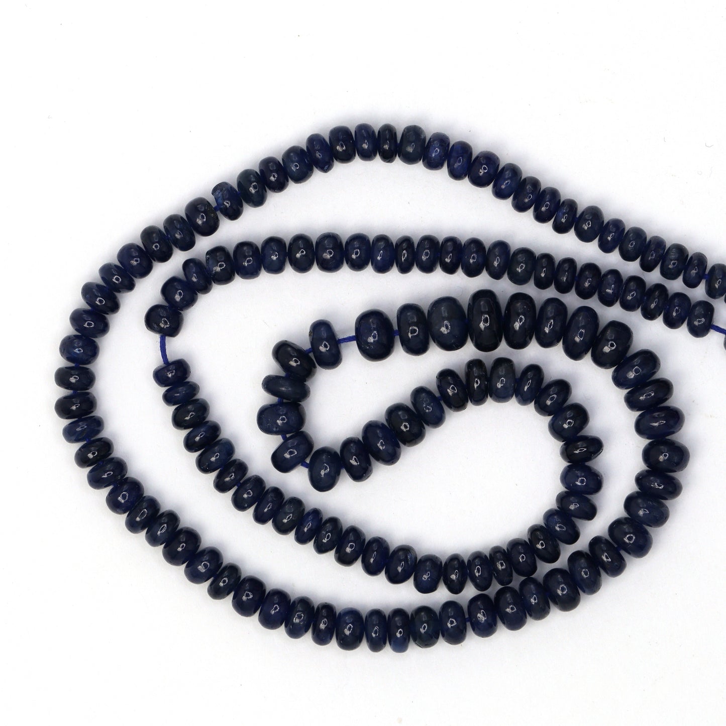 AA Navy Blue Sapphire 4mm - 6mm Smooth Rondelles Bead Strand