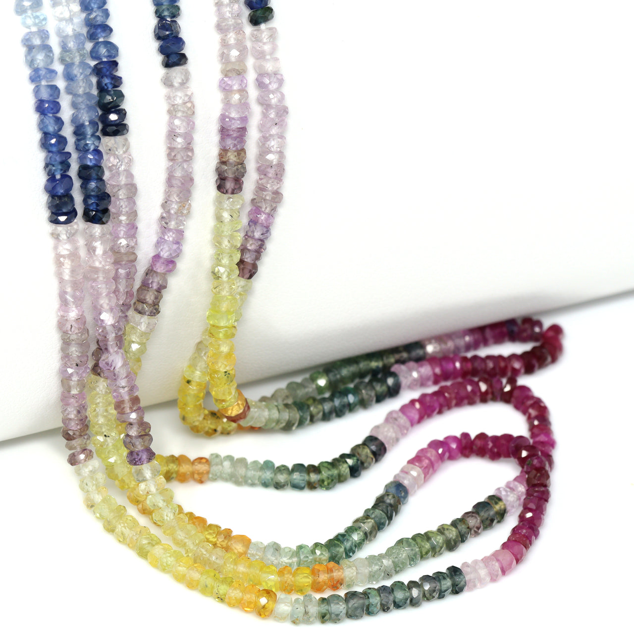 Multi Sapphire 3.5mm Hand Faceted Rondelles Bead Strand