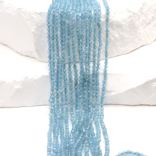 Dark Blue Milky Aquamarine 2mm Faceted Rounds Bead Strand
