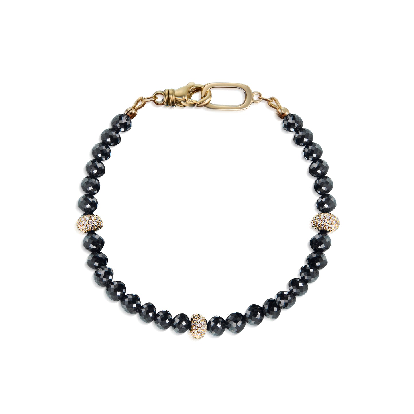18k Black Diamond and Gold and Diamond Bead Bracelet