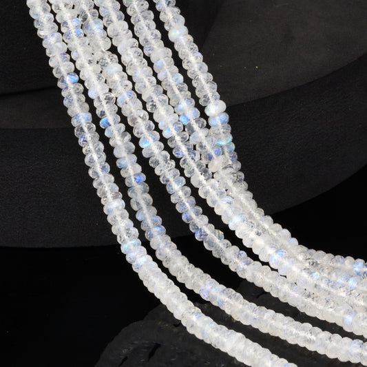 AA Blue Rainbow Moonstone 5mm Faceted Rondelles Bead Strand