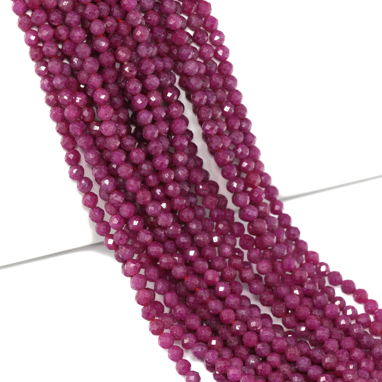 Red Ruby 3.5mm Faceted Rounds Bead Strand