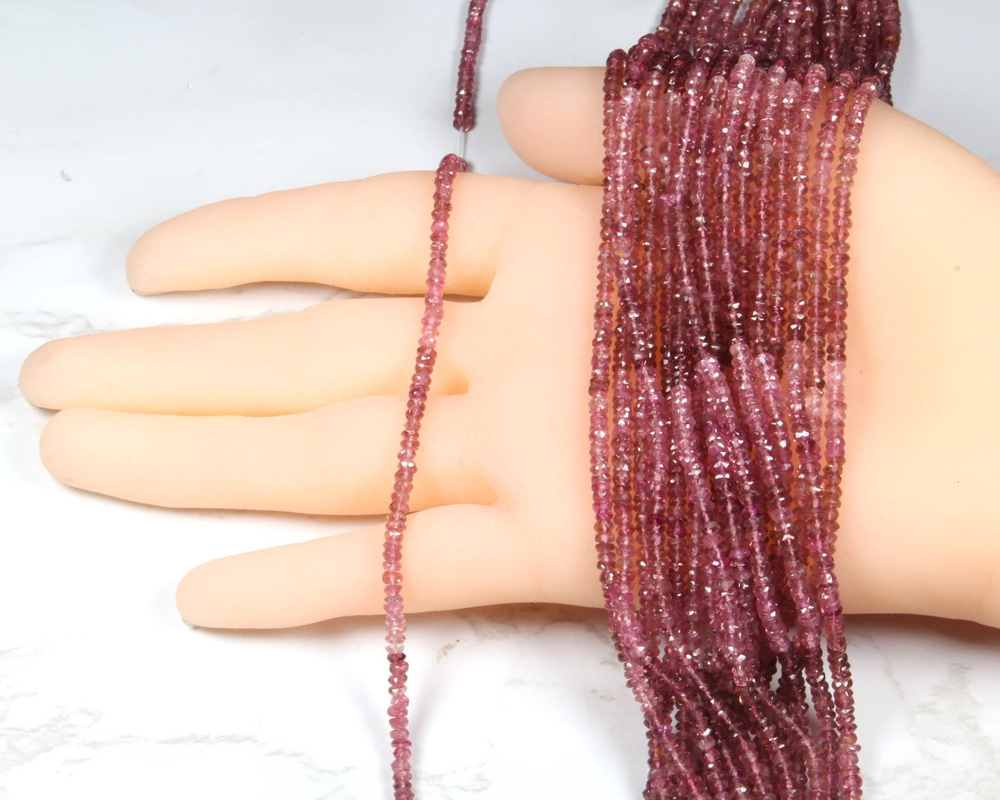 Ombre Pink Tourmaline 3mm Faceted Rondelles