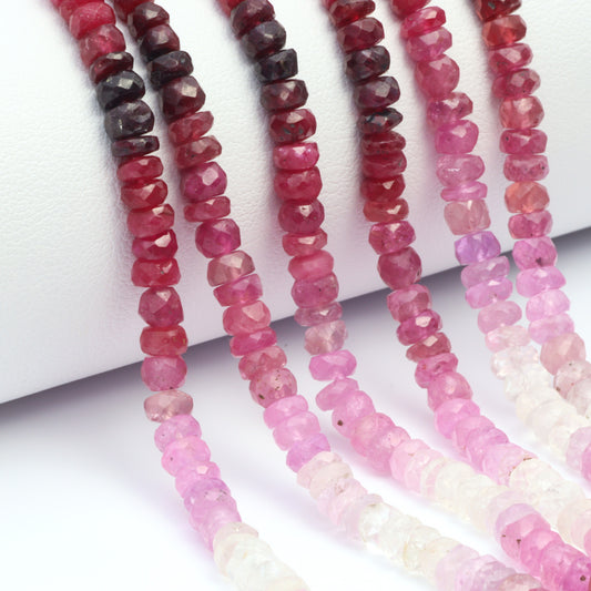Ombre Red and Pink Ruby 4mm Hand Faceted Rondelles Bead Strand