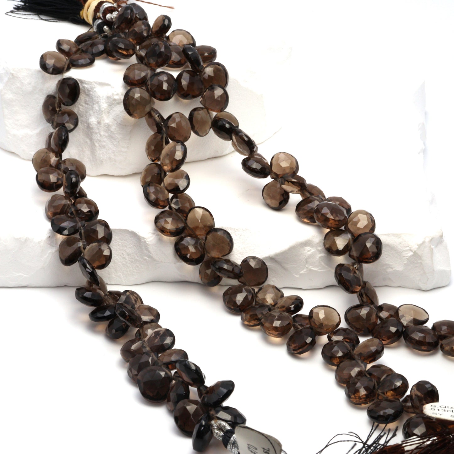 Brown Smoky Quartz 9mm Faceted Heart Shaped Briolettes Bead Strand