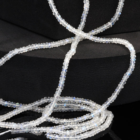 AA Blue Rainbow Moonstone 3mm Hand Faceted Rondelles Bead Strand