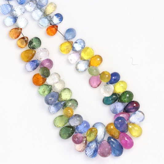 Multi Sapphire 7x5mm - 10x7mm Faceted Teardrop Briolettes Bead Strand