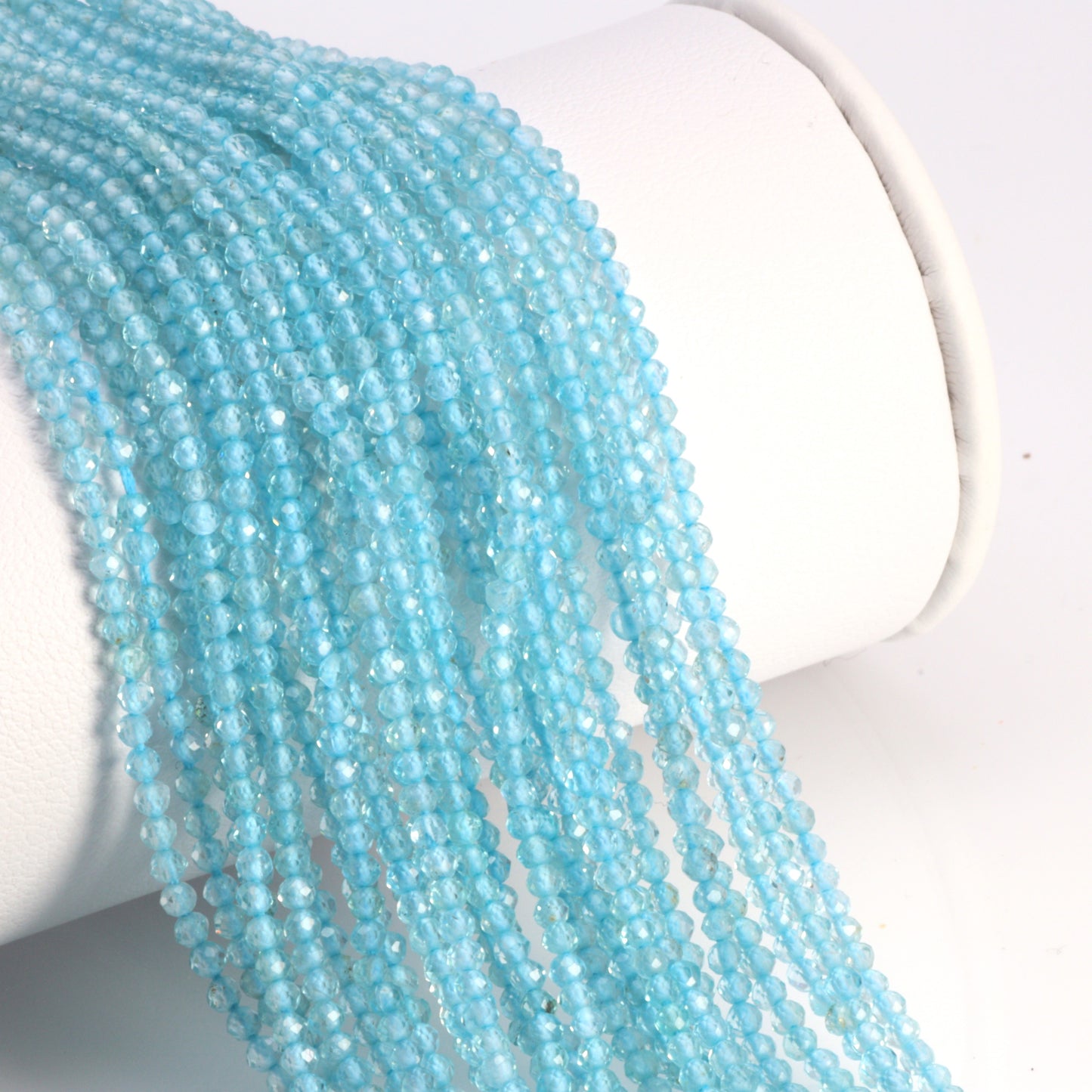 Sea Blue Apatite 2mm Faceted Rounds Bead Strand