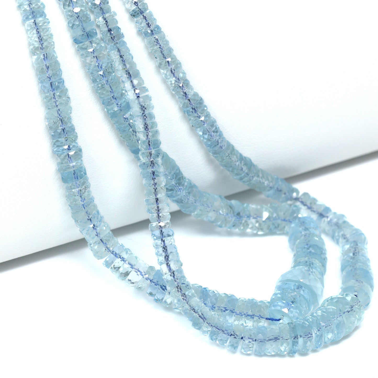 Blue Aquamarine 4mm – 9mm Hand Faceted Tires Bead Strand