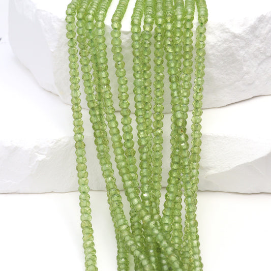 Green Peridot 3mm Faceted Rondelles Bead Strand