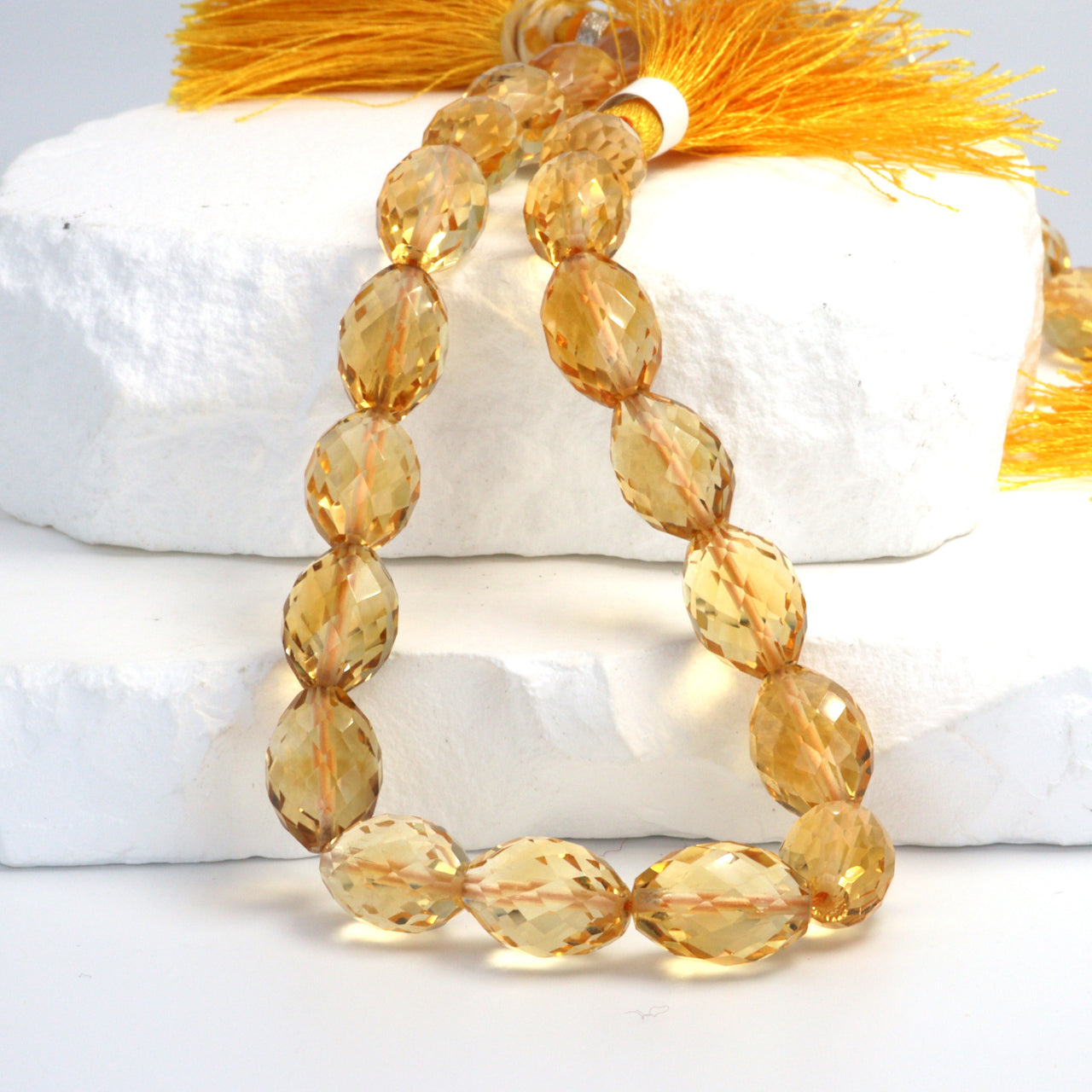 Yellow Citrine 14x10mm Faceted Drums Bead Strand