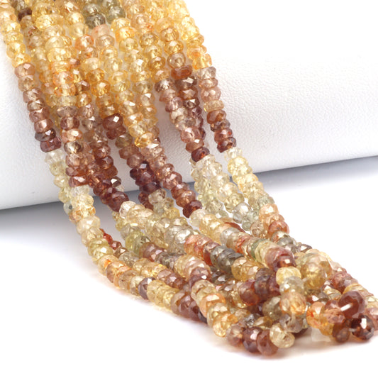 Ombre Brown Zircon 3mm – 4mm Hand Faceted Rondelles Bead Strand