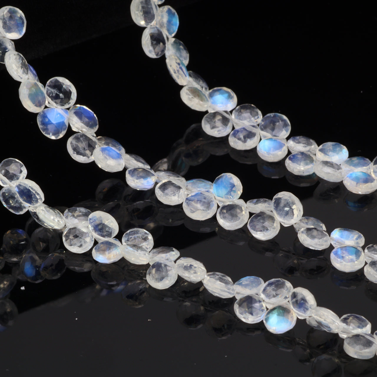 AAA Blue Rainbow Moonstone 5mm Faceted Heart Shaped Briolettes