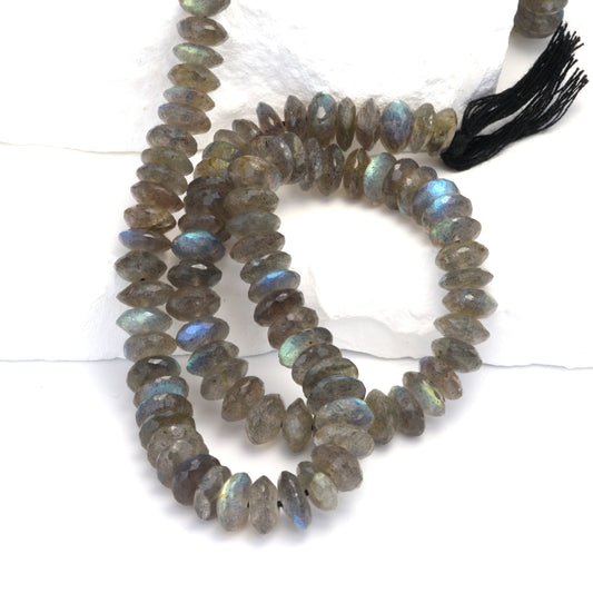 Blue Labradorite 8mm German Cut Faceted Rondelles Bead Strand