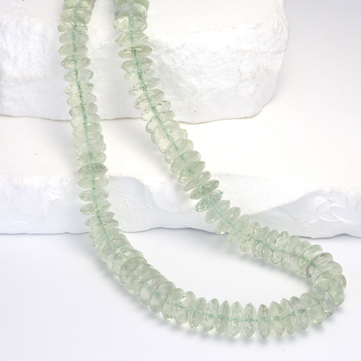 Green Amethyst 9mm German Cut Faceted Rondelles Bead Strand