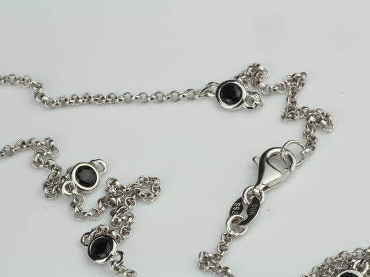 By the Yard Station Necklace with Floating Bezel Black Spinel Sterling Silver 18 inch