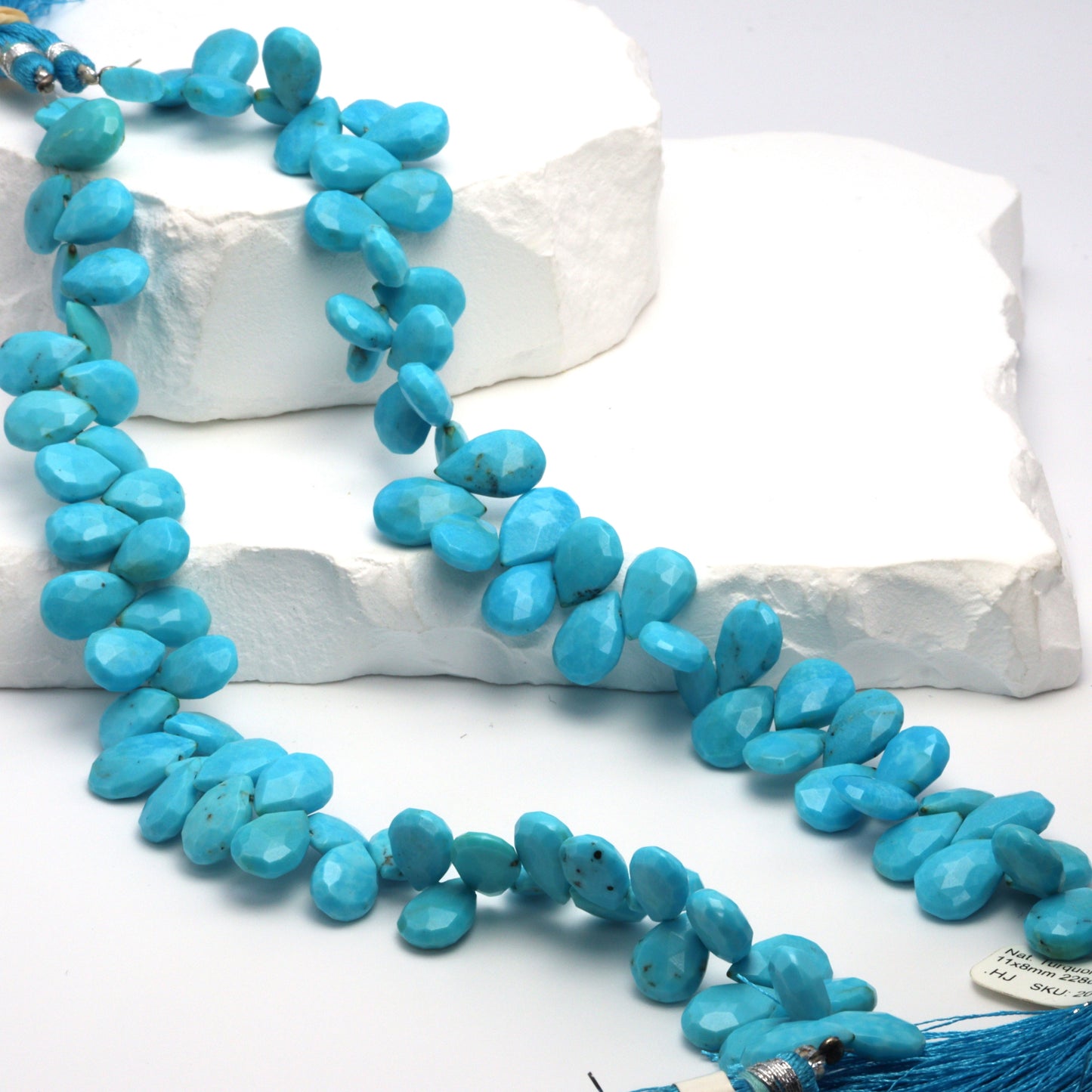 Natural Blue Turquoise 11x8mm Faceted Pear Shaped Briolettes Bead Strand