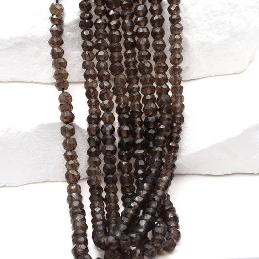 Dark Smoky Quartz 4mm Faceted Rondelles