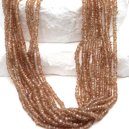Natural Brown Zircon 2.5mm Hand Faceted Rondelles Bead Strand