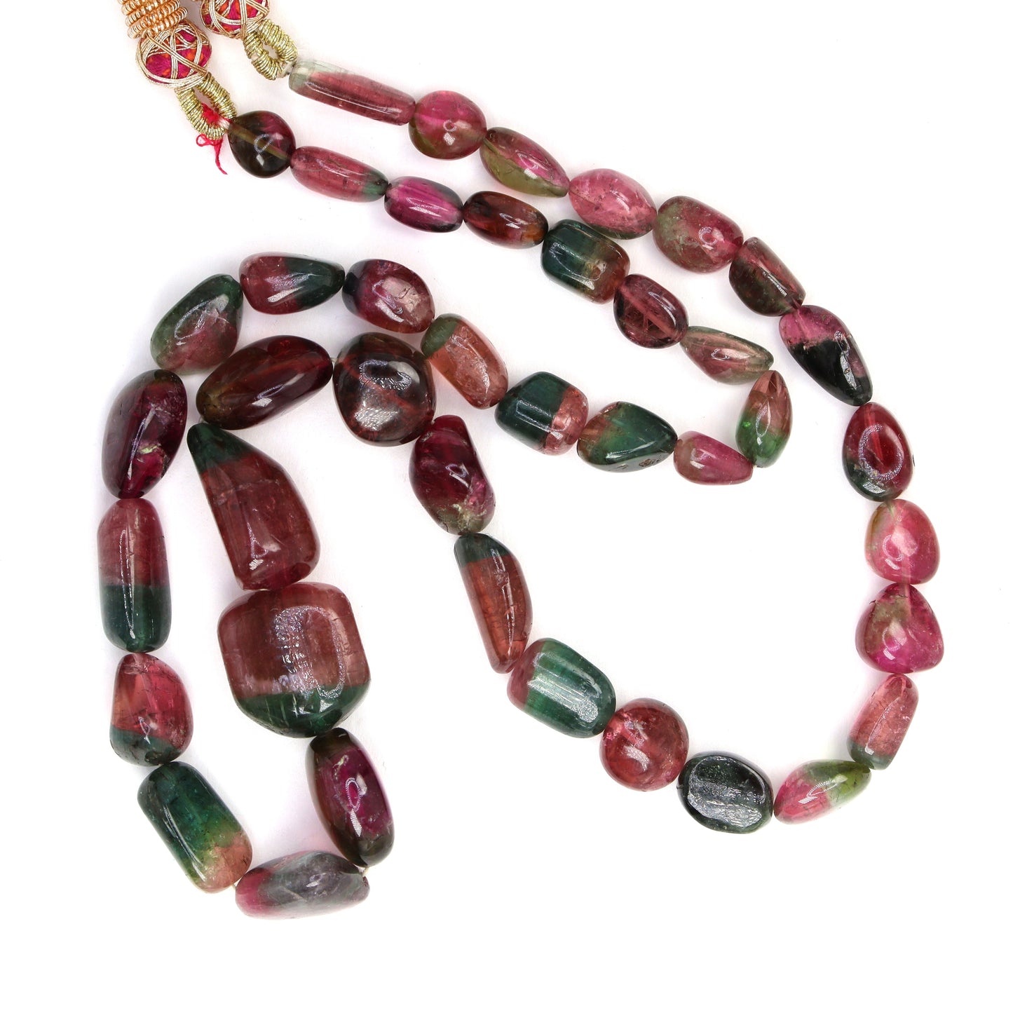 Watermelon Tourmaline 7x5mm - 12x10mm Smooth Nuggets 1 Strand Bead Necklace